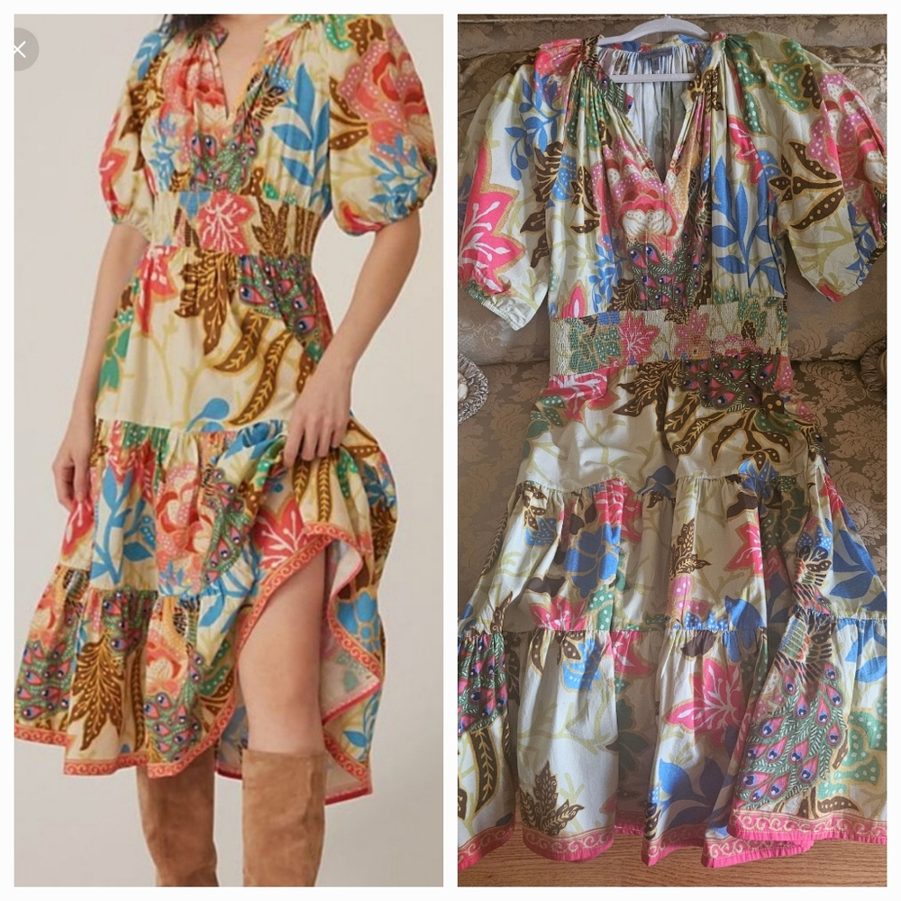 NWOT Conditions Apply by Anthropologie colorful print tiered midi dress